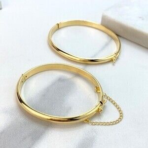 18k Gold Filled Bangle Bracelets with Safety Clasp and Chain, or Safety Clasp w…